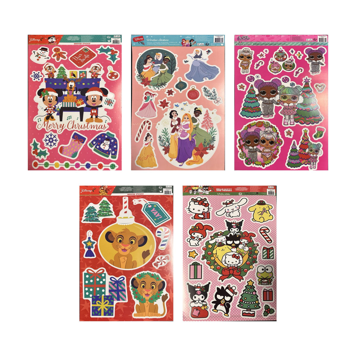 Set 5x Autocolante de Crăciun pentru geam – Disney, L.O.L. Surprise! și Hello Kitty