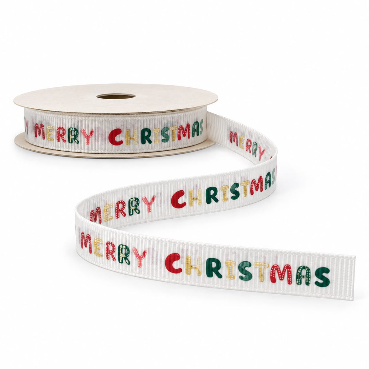 Panglică decorativă albă „Merry Christmas” – 270 cm