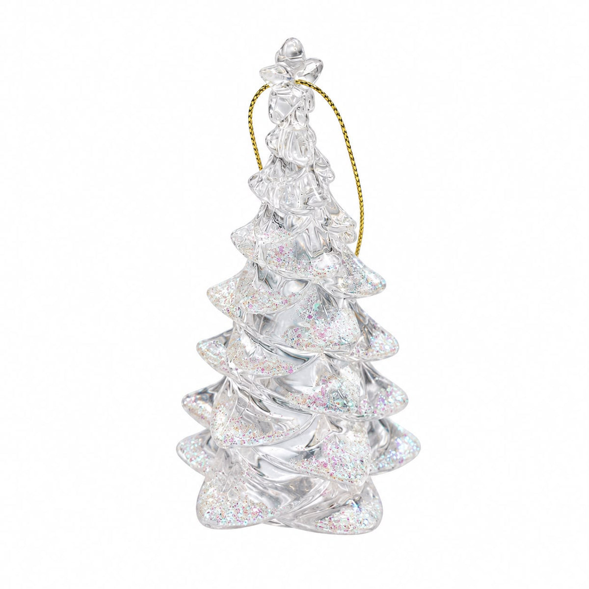 Decorațiune pentru brad – Brăduț transparent cu sclipici 10cm