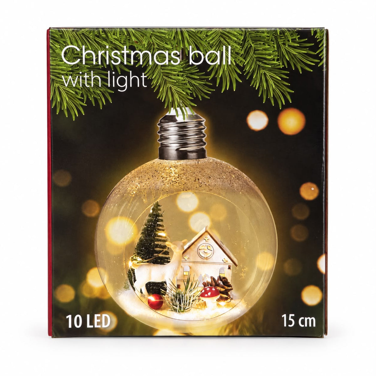 Glob Decorativ de Crăciun cu Iluminare – 10 LED, 15 cm