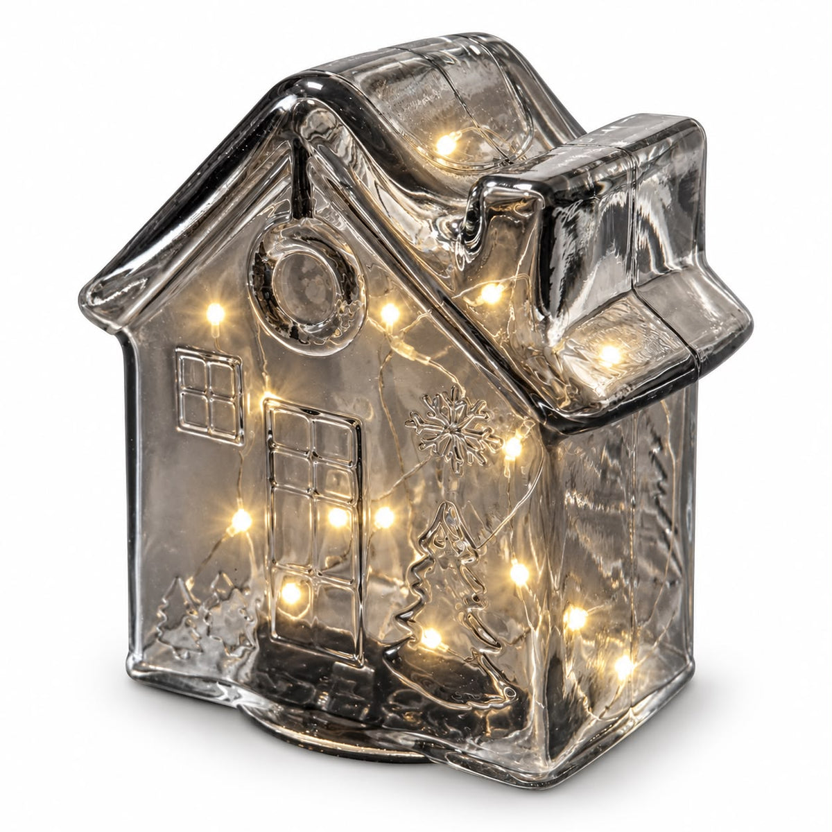 Căsuță luminoasă din sticlă cu 10 LED-uri – Transparentă/Gri