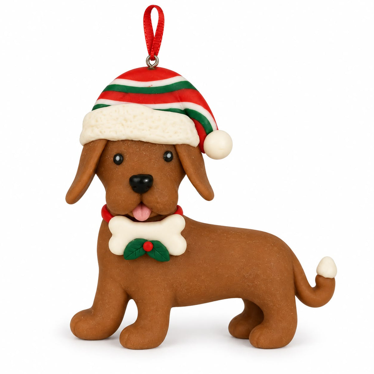 Decorațiune pentru brad – Cățeluș cu căciulă de Crăciun 10 cm