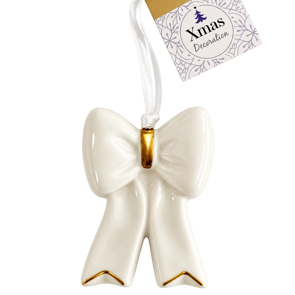 Decorațiune Glob de Crăciun – Fundă din Porțelan, 6 cm