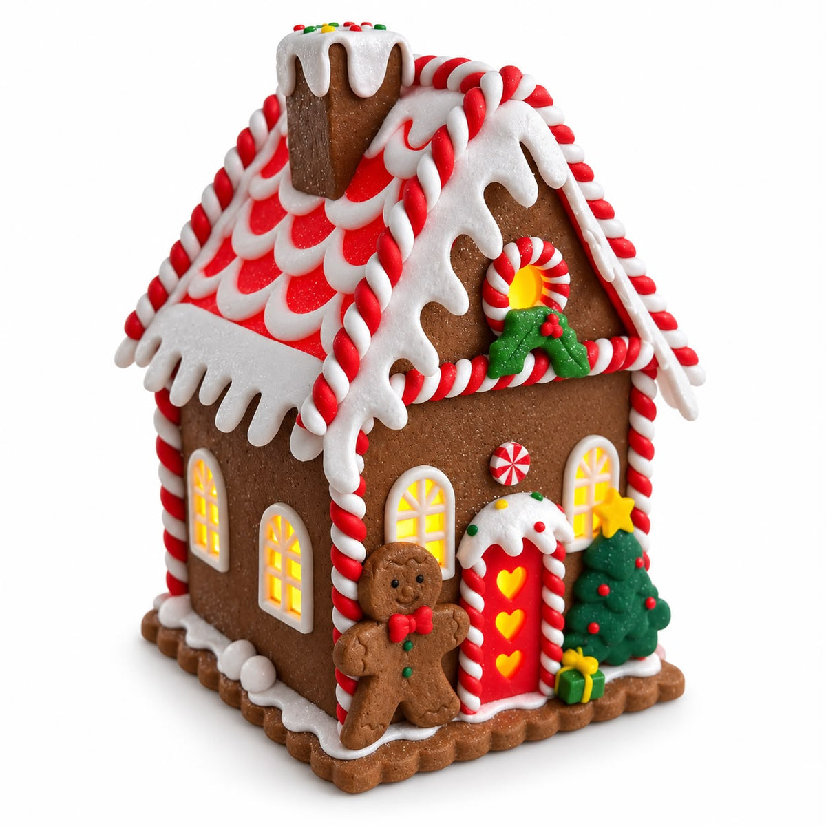 Căsuță Luminoasă din Turtă Dulce cu Brad 12x12x18 cm