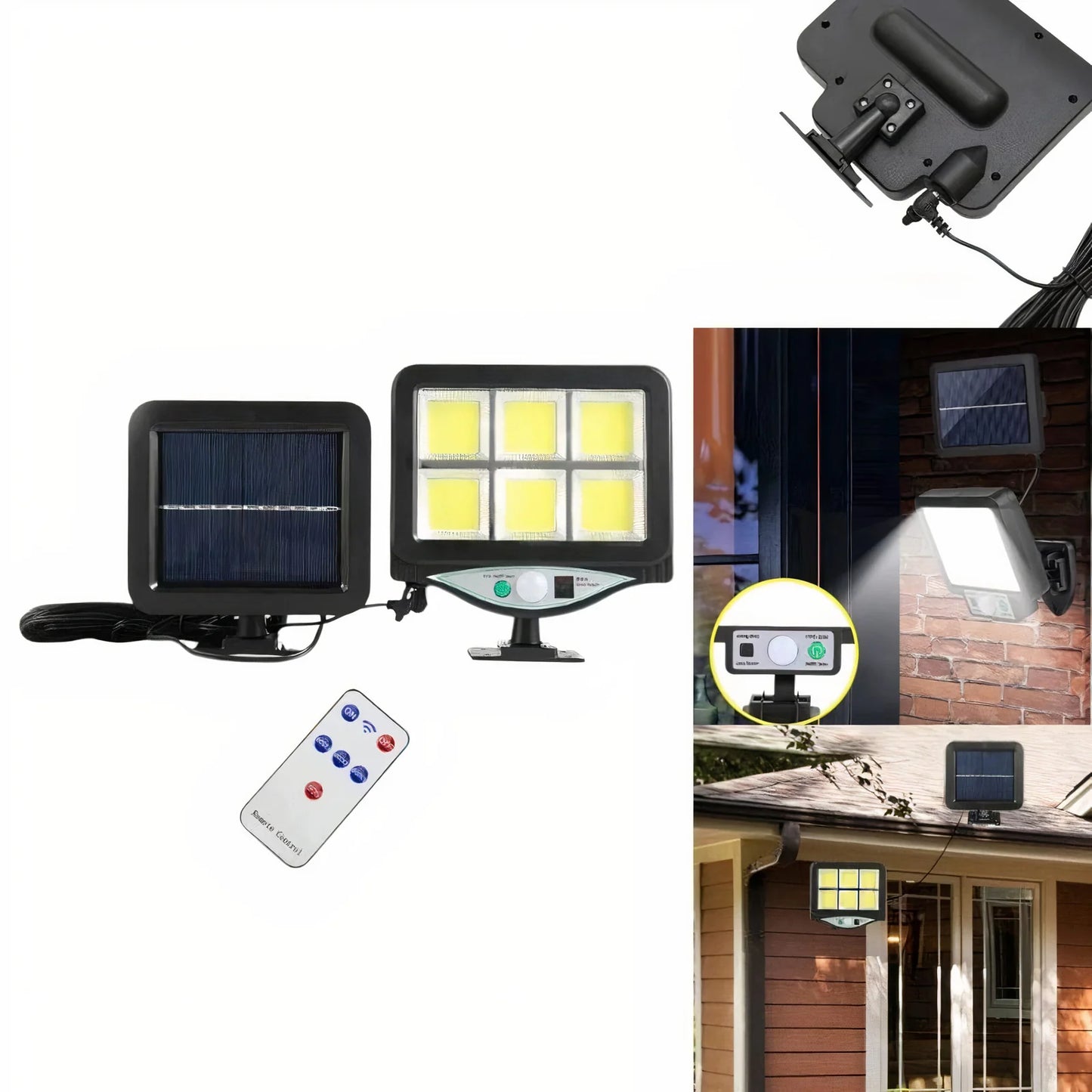 Lampa Solara LED 15x14cm cu Panou Solar 13x12cm, de Exterior Senzor de miscare, Telecomanda, Rezistenta la Apa