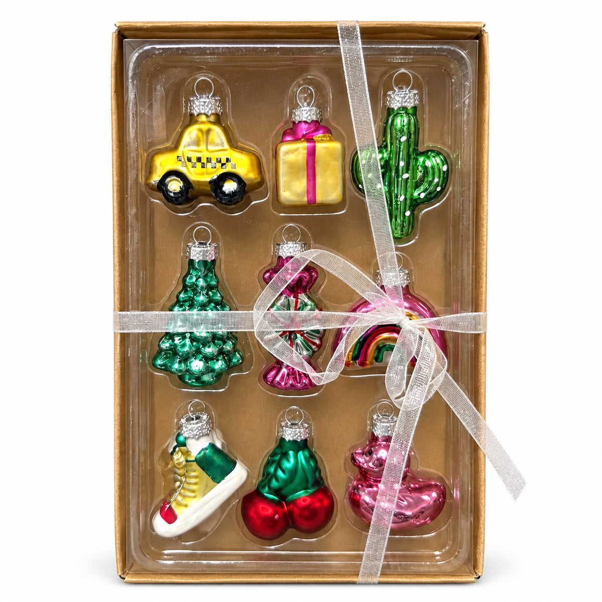 Set 9 mini ornamente din sticlă – Modele colorate