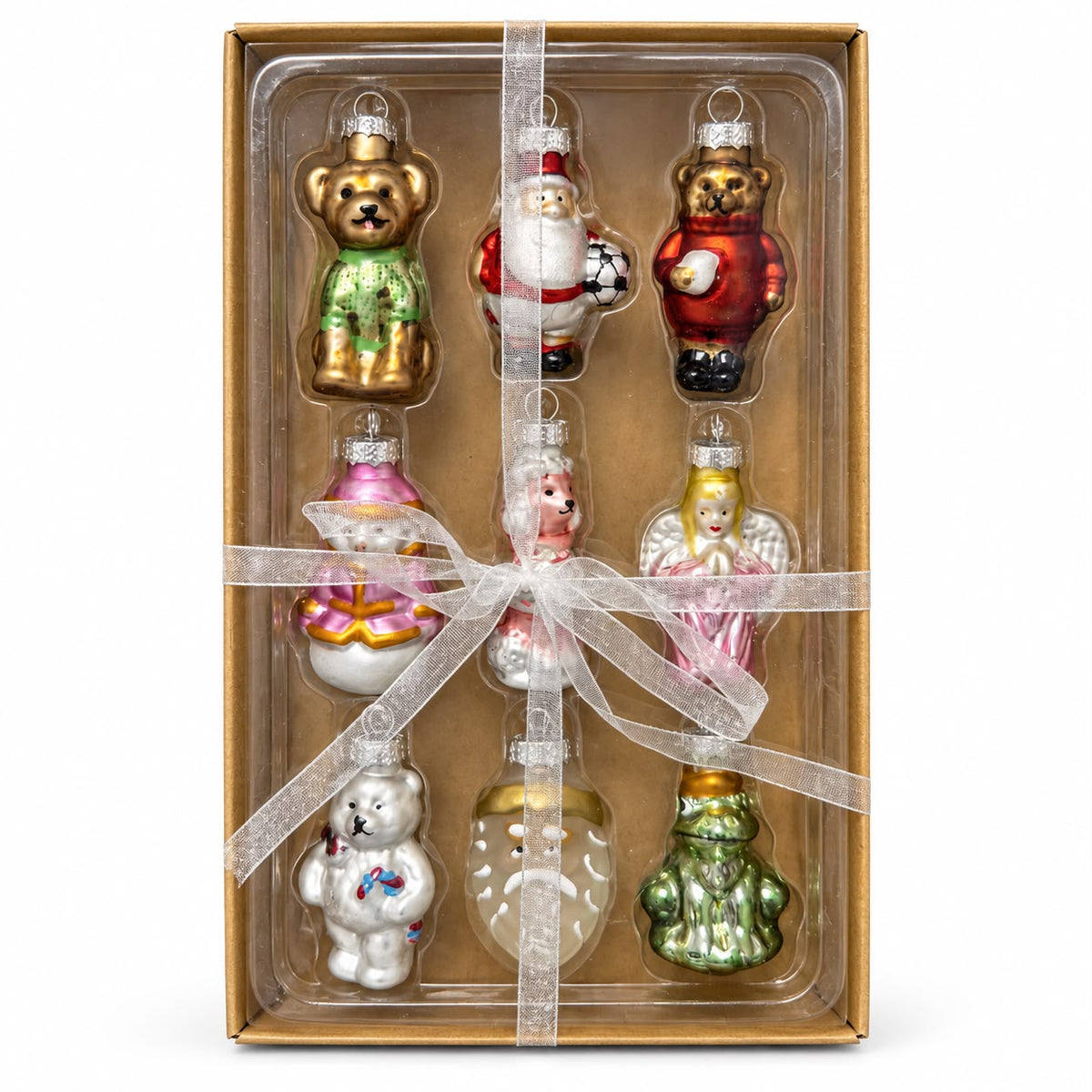 Set 9 mini ornamente din sticlă – Personaje festive