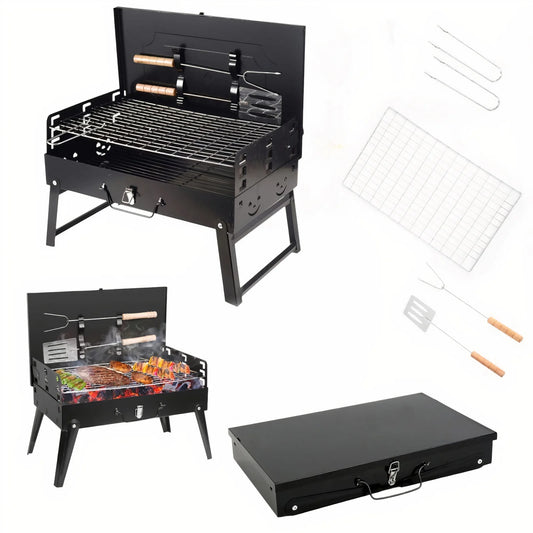 Gratar Portabil 47x44x27cm Model Servieta, cu Accesorii 3 Inaltimi Reglabile