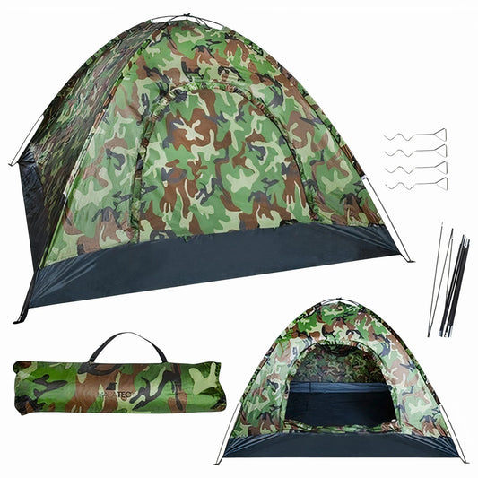 Cort Camping 2x2x1.3m cu Plasa de Tantari cu Fermoar, Impermeabil Camuflaj