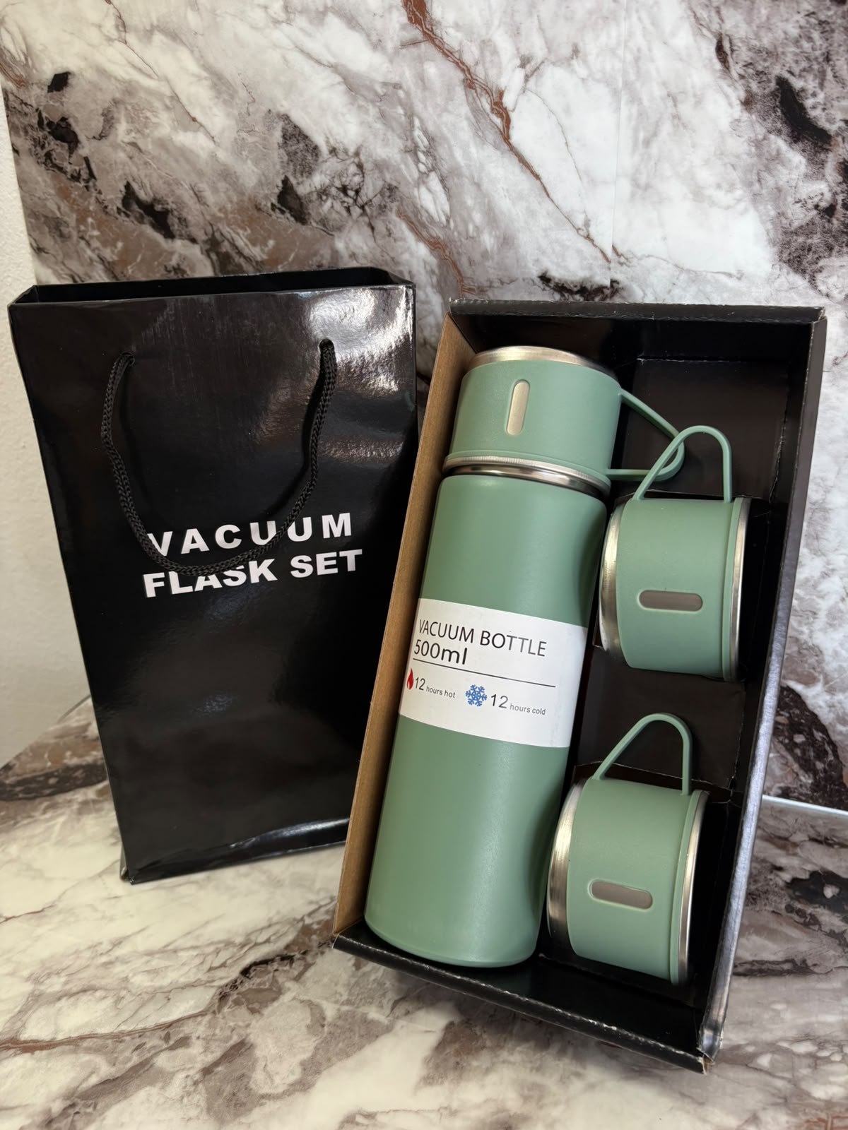 Termos 500ml cu Perete Dublu si 2 Căni