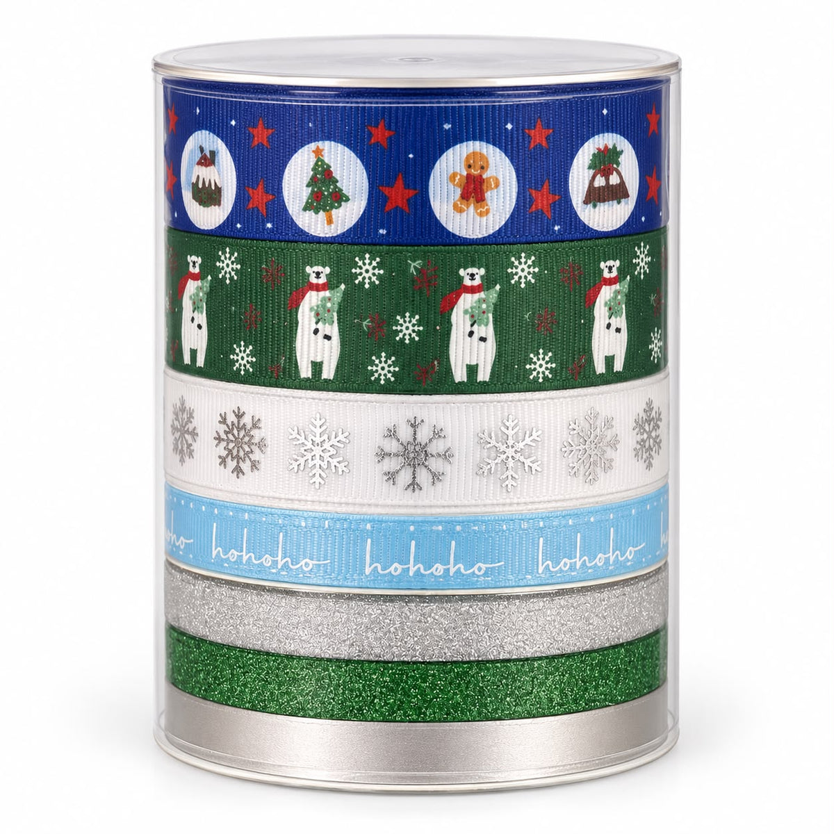 Set DecoTime cu 7 panglici decorative de Crăciun – modele și lățimi asortate