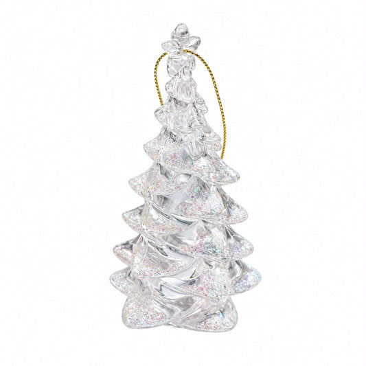 Decorațiune pentru brad – Brăduț transparent cu sclipici 10cm