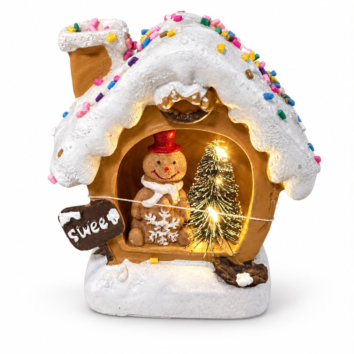 Căsuță luminoasă de Crăciun – Turtă dulce, maro 11,5x11 cm