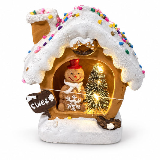 Căsuță luminoasă de Crăciun – Turtă dulce, maro 11,5x11 cm