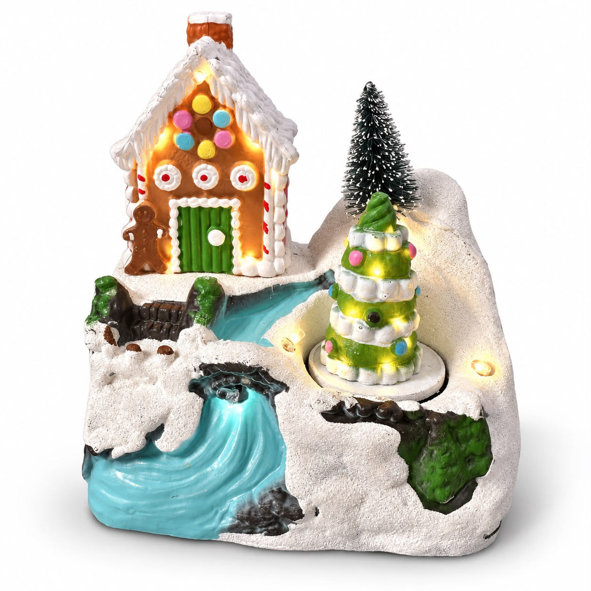 Sat de Crăciun Luminos cu Căsuță și Brad Rotativ 12x9,5x13 cm