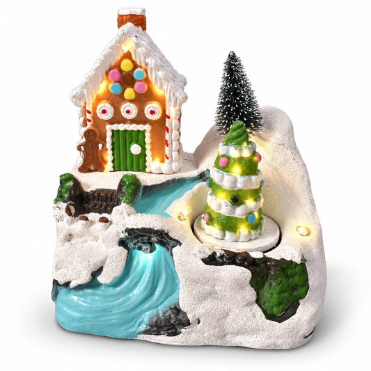 Sat de Crăciun Luminos cu Căsuță și Brad Rotativ 12x9,5x13 cm