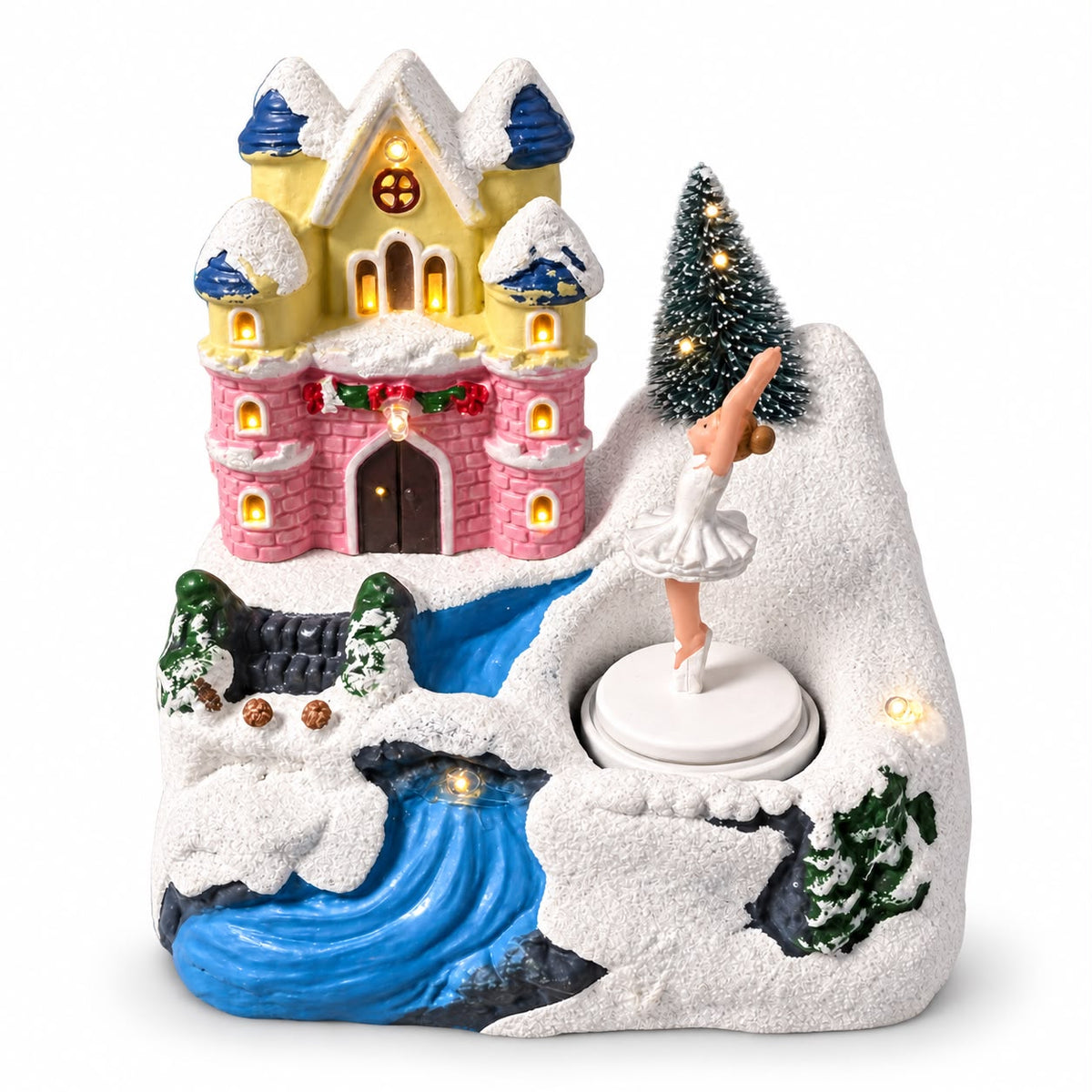 Sat de Crăciun Luminos cu Castel și Balerină Rotativă 12x9,5x13 cm