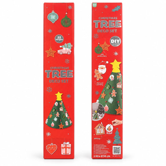 Set DIY brad de Crăciun din fetru – Roșu, 22 decorațiuni