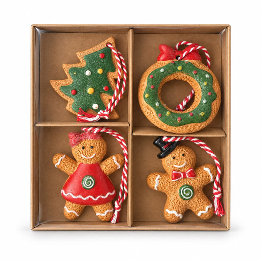 Set 4 ornamente de Crăciun – Brăduț, coroniță și figurine festive