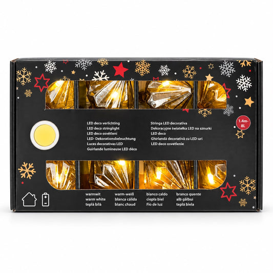 Ghirlandă decorativă de Crăciun cu 8 LED-uri și ornamente aurii, 1,4 m