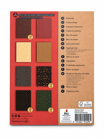 Bloc hârtie decorativă A4 cu folie aurie – 32 coli