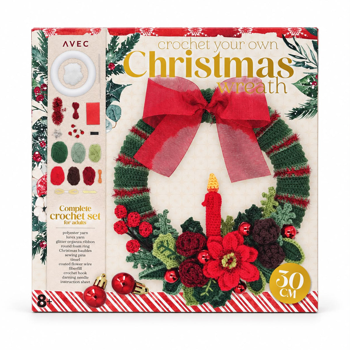 Kit Creativ pentru Coroniță Croșetată de Crăciun – 30 cm