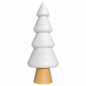 Brăduț decorativ de Crăciun alb cu bază aspect lemn – design minimalist 23 cm