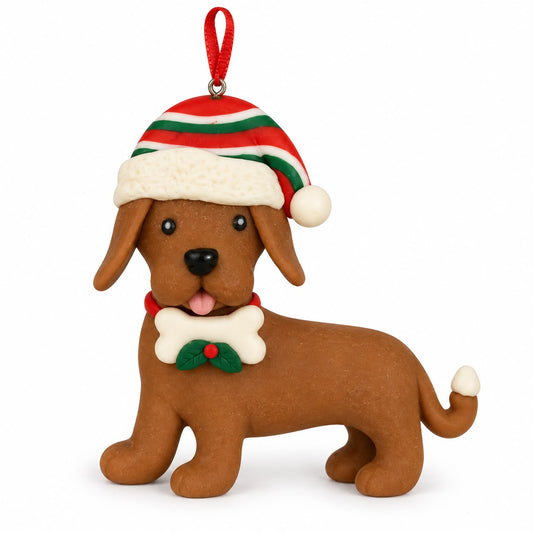 Decorațiune pentru brad – Cățeluș cu căciulă de Crăciun 10 cm