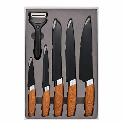 Set de 5 cutite de bucatarie si curatator legume, invelis marmura, maner ergonomic