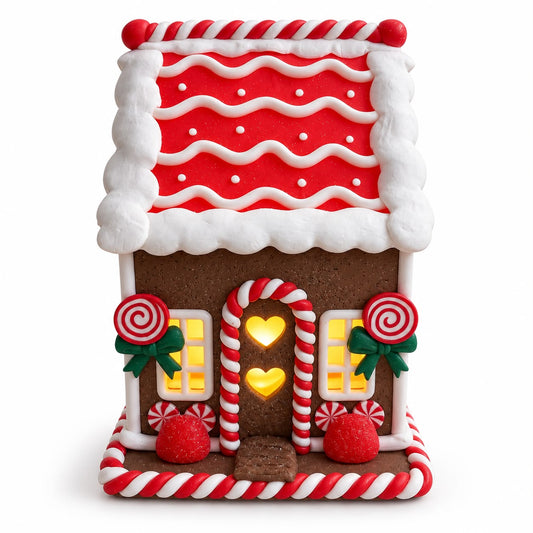 Căsuță Luminoasă din Turtă Dulce cu Acoperiș Roșu 12x12x18 cm
