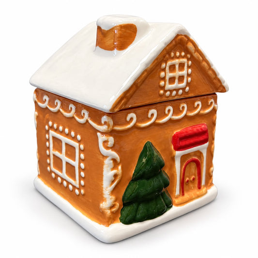 Căsuță decorativă ceramică de Crăciun cu capac – Maro 10x10x12 cm