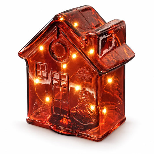Căsuță luminoasă din sticlă cu 10 LED-uri – Roșu 12,5 cm