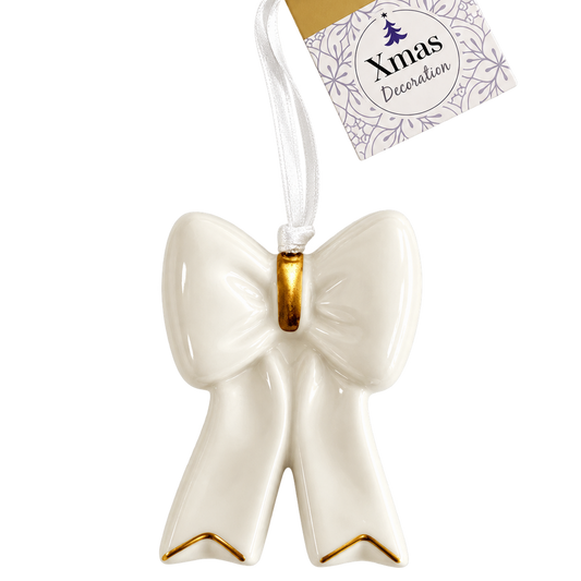 Decorațiune Glob de Crăciun – Fundă din Porțelan, 6 cm