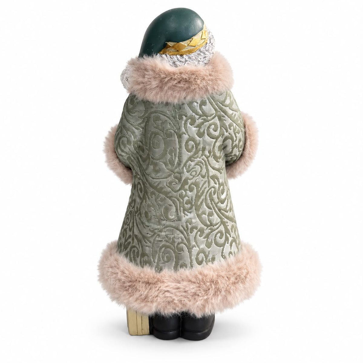 Figurină Moș Crăciun cu Felinar – Verde și Roz Pudrat 30 cm