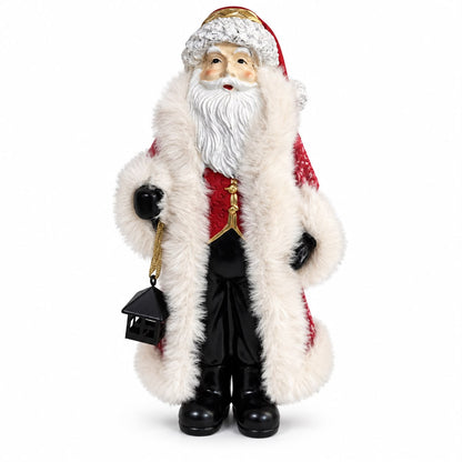 Figurină Moș Crăciun cu Felinar – Roșu și Alb 30 cm