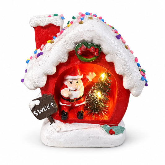 Căsuță luminoasă de Crăciun – Moș Crăciun, roșie 11,5x11 cm