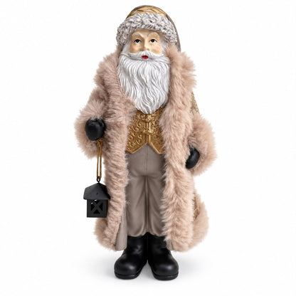 Figurină Moș Crăciun cu Felinar – Maro și Bej 30 cm