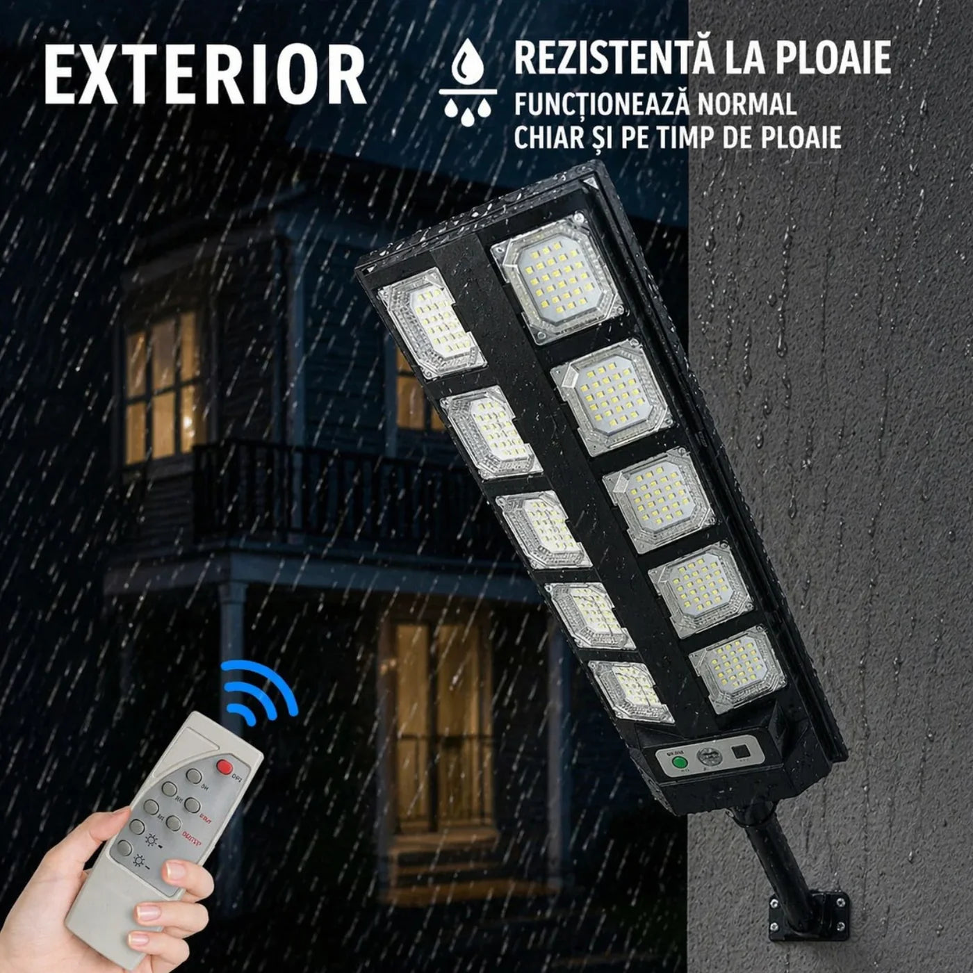 Lampă Solară 60cm, cu Panou Solar Integrat, 10 LED-uri Puternice, Telecomandă, Senzor de Lumină, Rezistentă la Apă