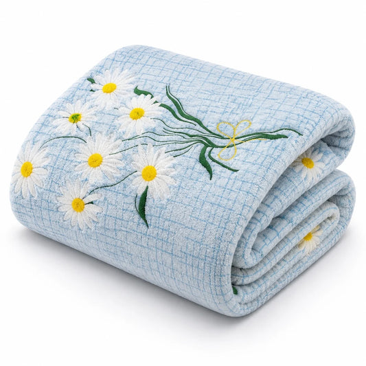 Patura Cocolino Pufoasa cu Model Margarete, 200x220 cm, Albastru deschis