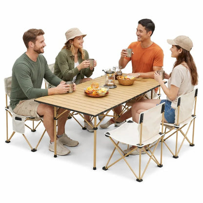 Masă Pliabilă 95x55x50cm cu 4 Scaune, Set Camping Portabil din Aluminiu, Geantă transport Inclusă