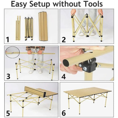Masă Pliabilă 95x55x50cm cu 4 Scaune, Set Camping Portabil din Aluminiu, Geantă transport Inclusă