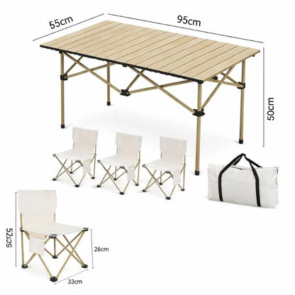 Masă Pliabilă 95x55x50cm cu 4 Scaune, Set Camping Portabil din Aluminiu, Geantă transport Inclusă