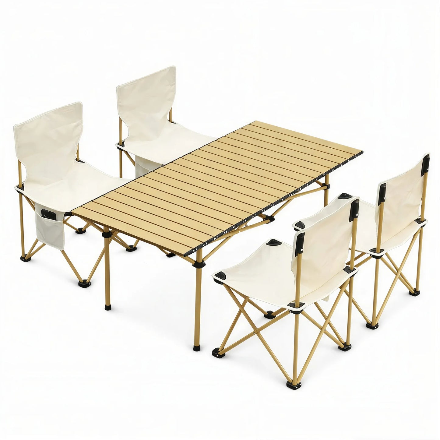 Masă Pliabilă 95x55x50cm cu 4 Scaune, Set Camping Portabil din Aluminiu, Geantă transport Inclusă