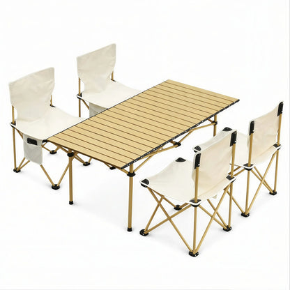Masă Pliabilă 95x55x50cm cu 4 Scaune, Set Camping Portabil din Aluminiu, Geantă transport Inclusă