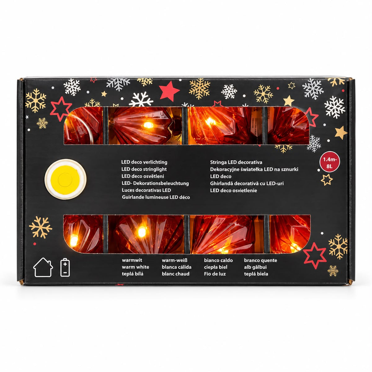 Ghirlandă decorativă de Crăciun cu 8 LED-uri și ornamente roșii, 1,4 m