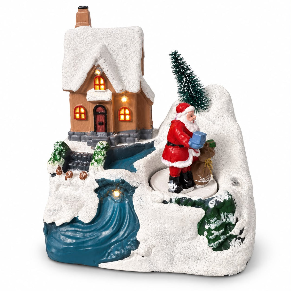 Sat de Crăciun Luminos cu Moș Crăciun Rotativ 12x9,5x13 cm