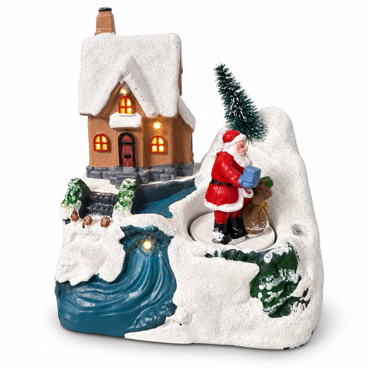Sat de Crăciun Luminos cu Moș Crăciun Rotativ 12x9,5x13 cm