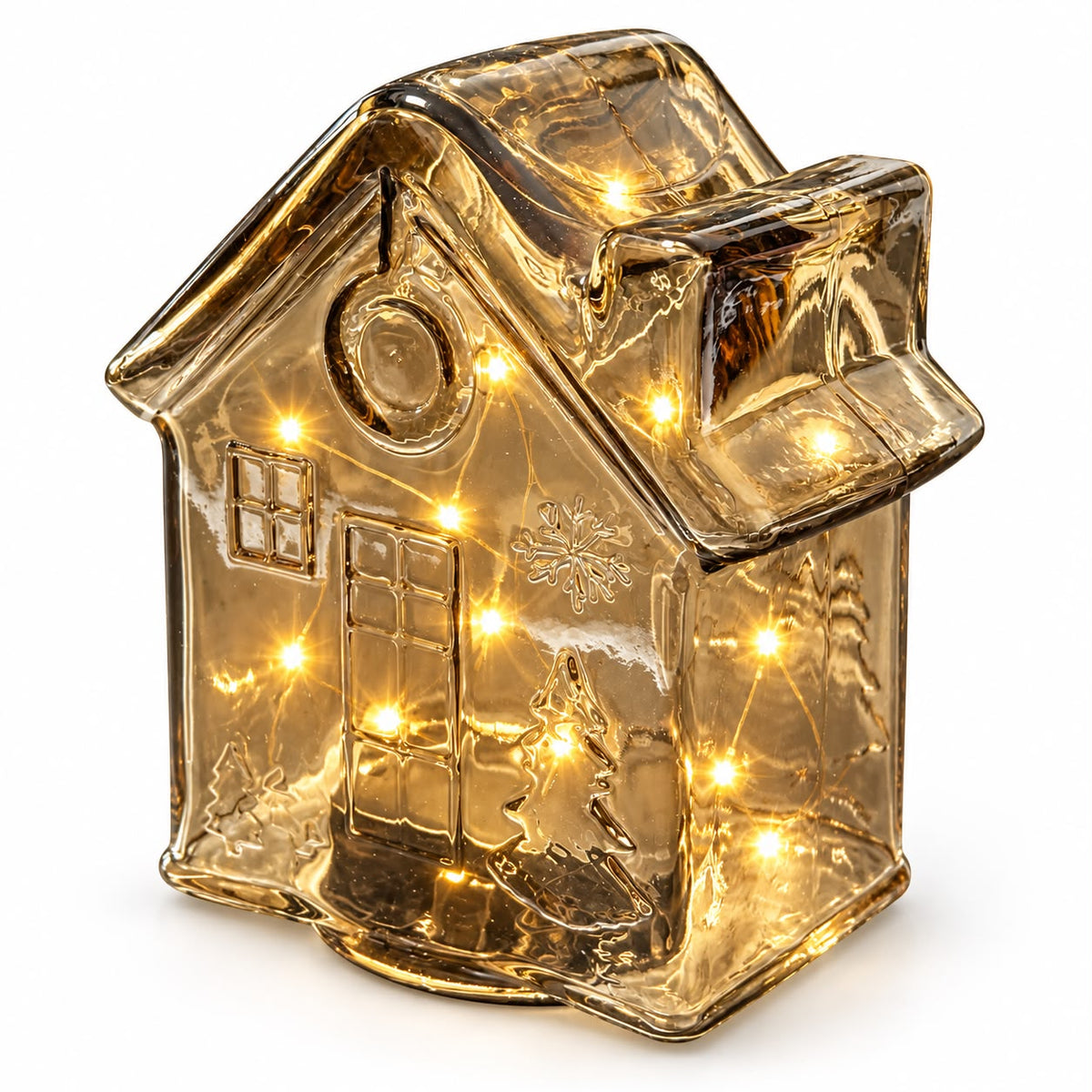 Căsuță luminoasă din sticlă cu 10 LED-uri – Auriu 12,5 cm