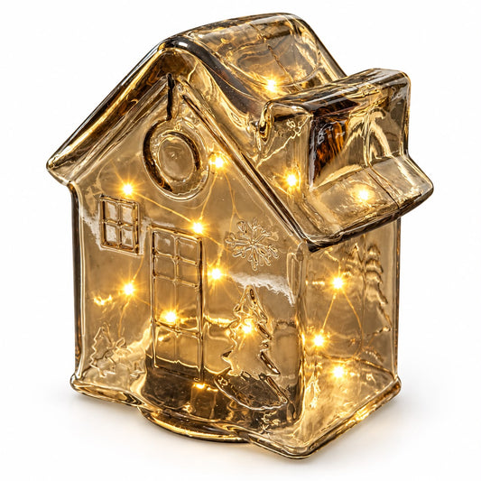 Căsuță luminoasă din sticlă cu 10 LED-uri – Auriu 12,5 cm