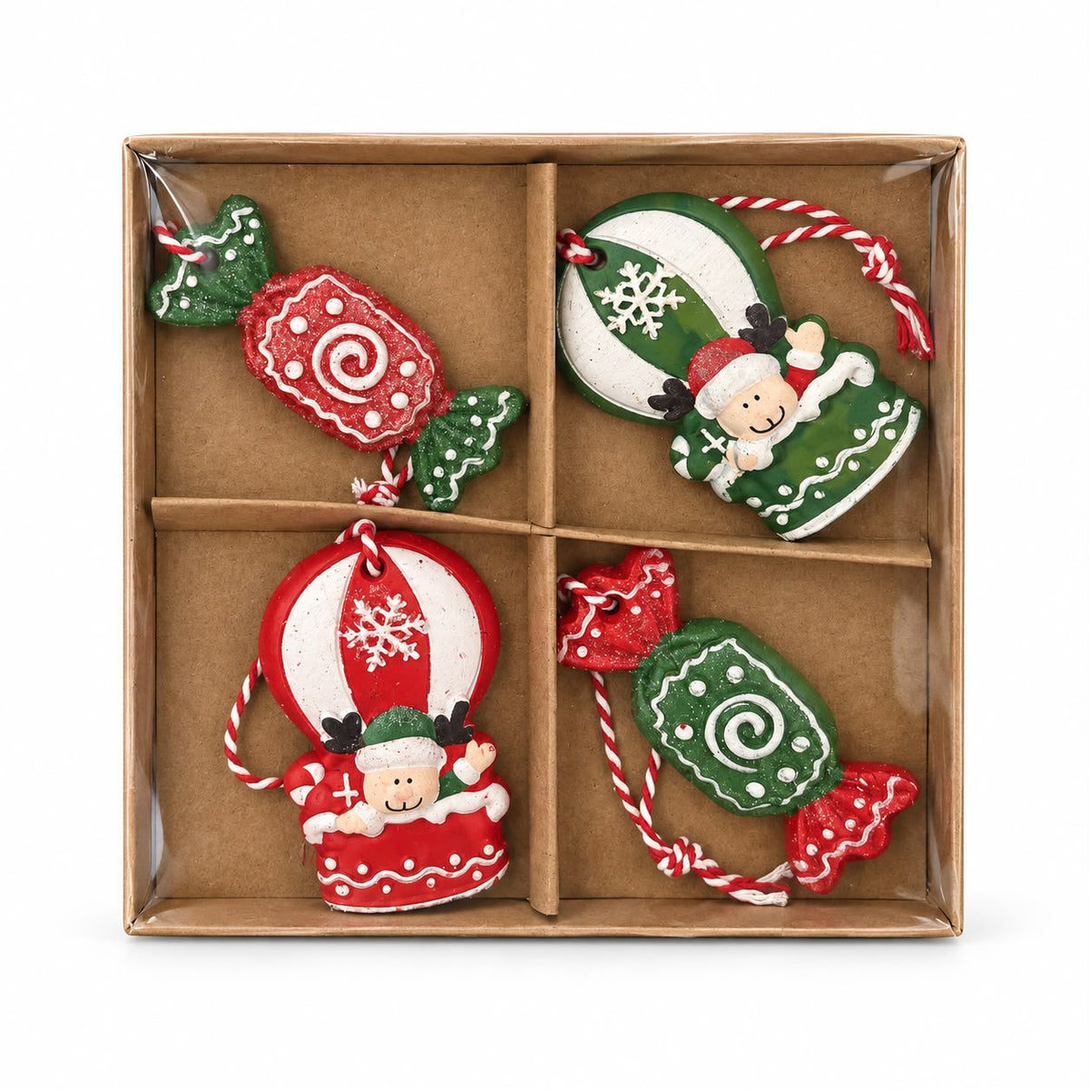 Set 4 ornamente de Crăciun – Bomboane și personaje festive